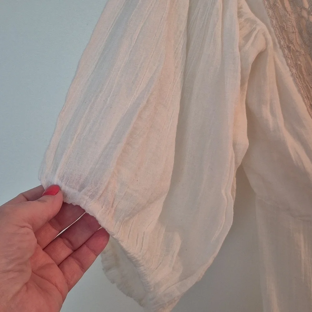 NWOT Free People Boho Festival Gauzy Cotton Dress Crochet Trim Oversized - Picture 3 of 8